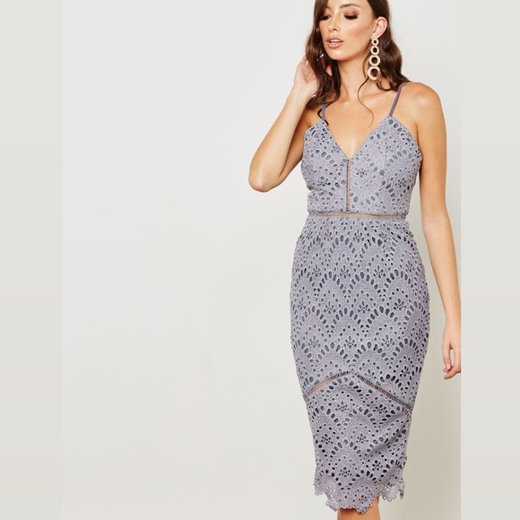 Periwinkle Lace Midi Dress - Picture 3 of 12